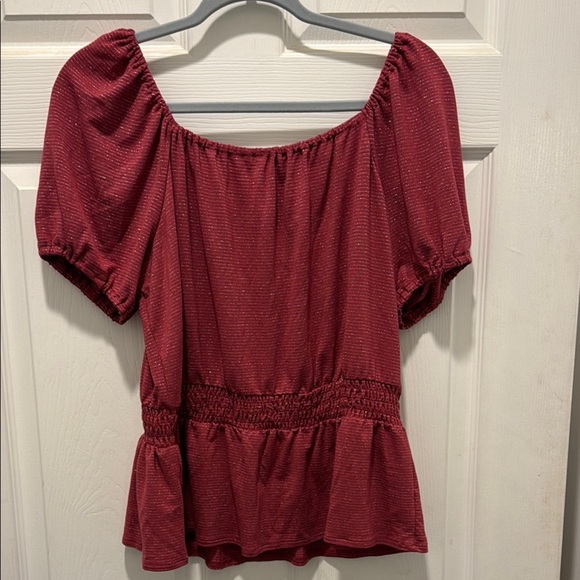 LC Lauren Conrad Red Puff Sleeve Peplum Blouse - Picture 9 of 11